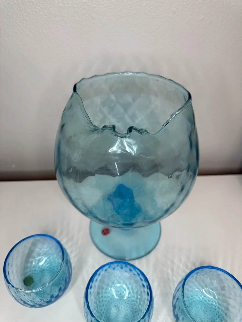 Vintage Italian Empoli Aqua Blue Glass Brandy Snifter Set 6 Cups MCM